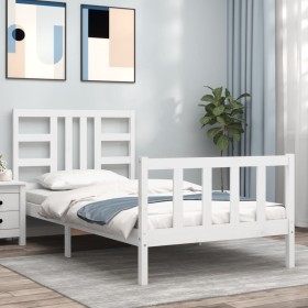 Estructura de cama con cabecero madera maciza blanco 100x200