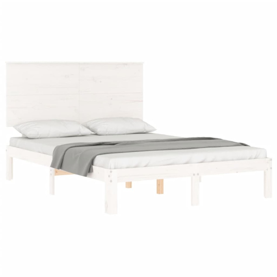 Estructura de cama con cabecero madera maciza blanco 120x200