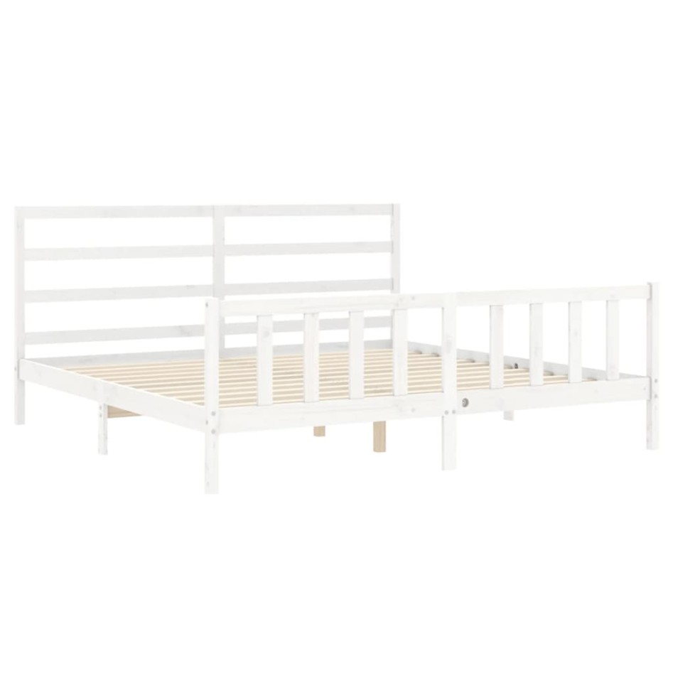 Estructura de cama con cabecero madera maciza blanco 180x200