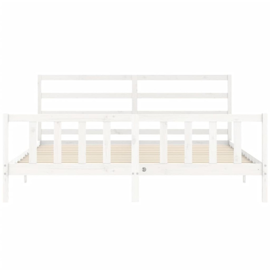 Estructura de cama con cabecero madera maciza blanco 180x200