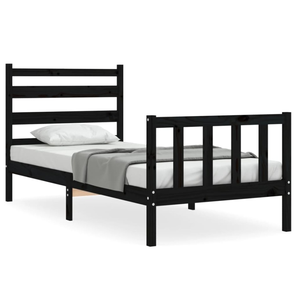 Estructura de cama con cabecero madera maciza negro 100x200