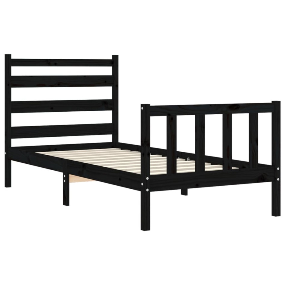 Estructura de cama con cabecero madera maciza negro 100x200