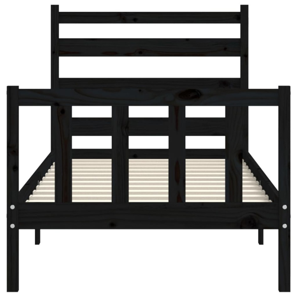 Estructura de cama con cabecero madera maciza negro 100x200