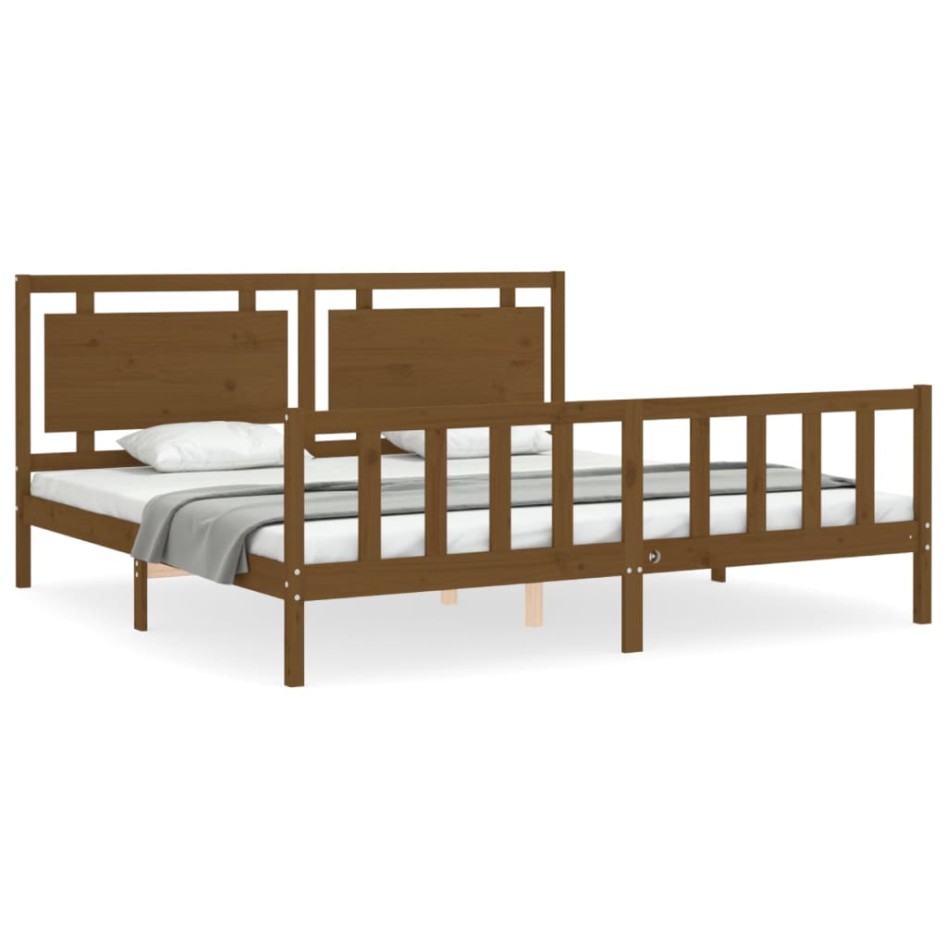 Estructura cama y cabecero madera maciza marrón miel 200x200