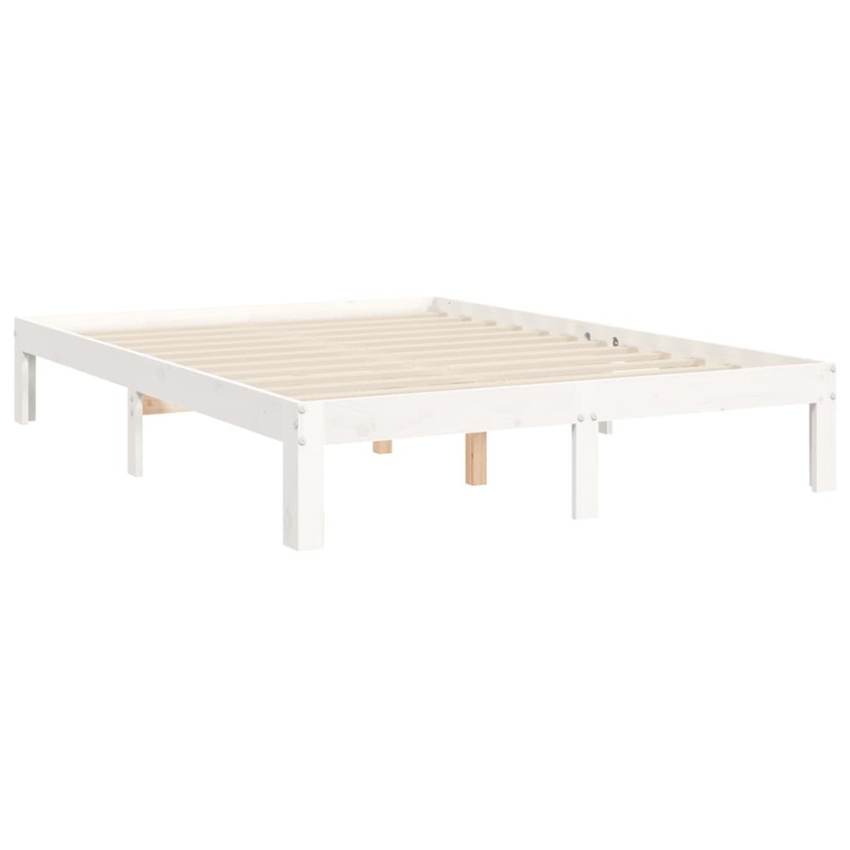 Estructura de cama con cabecero madera maciza blanco 120x200