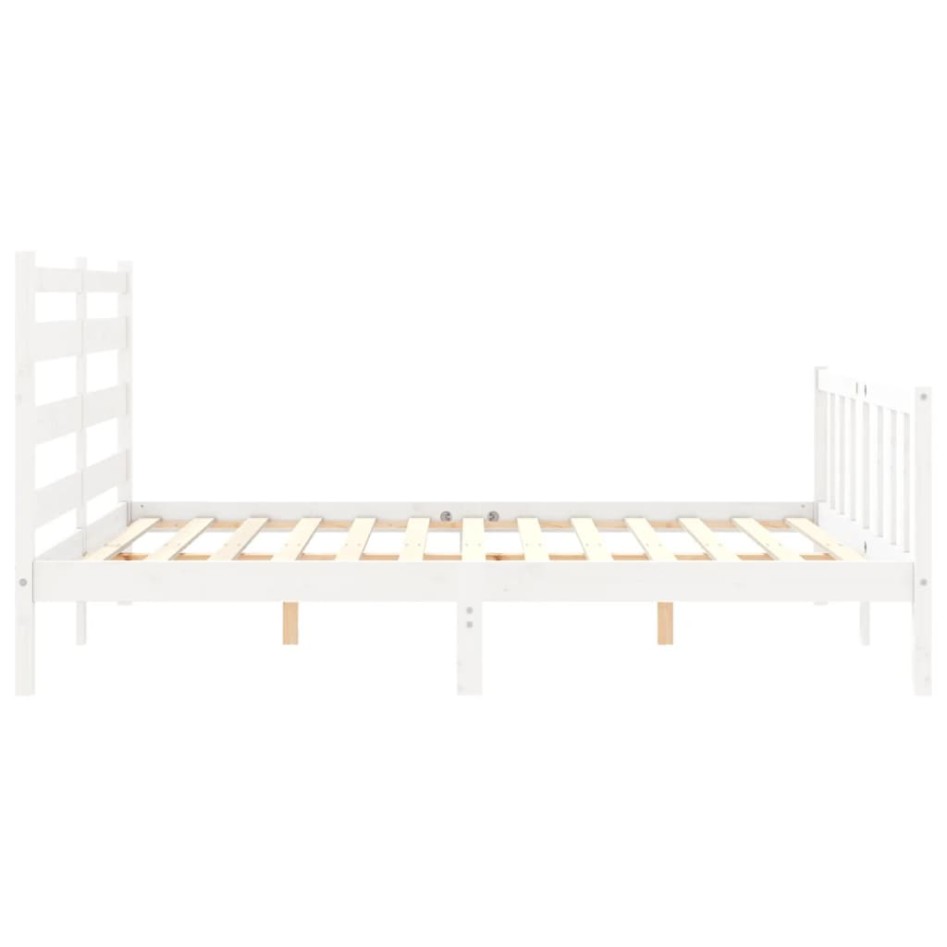 Estructura de cama con cabecero madera maciza blanco 160x200