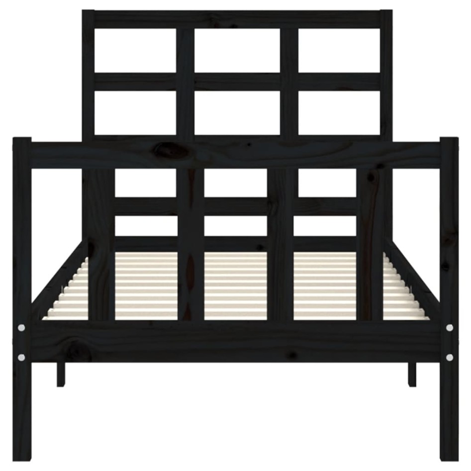 Estructura de cama con cabecero madera maciza negro 90x190