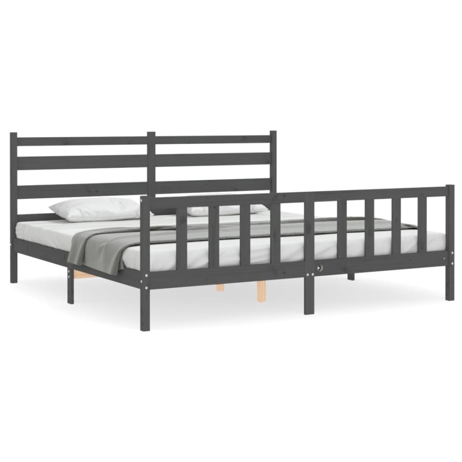 Estructura de cama con cabecero madera maciza gris 200x200