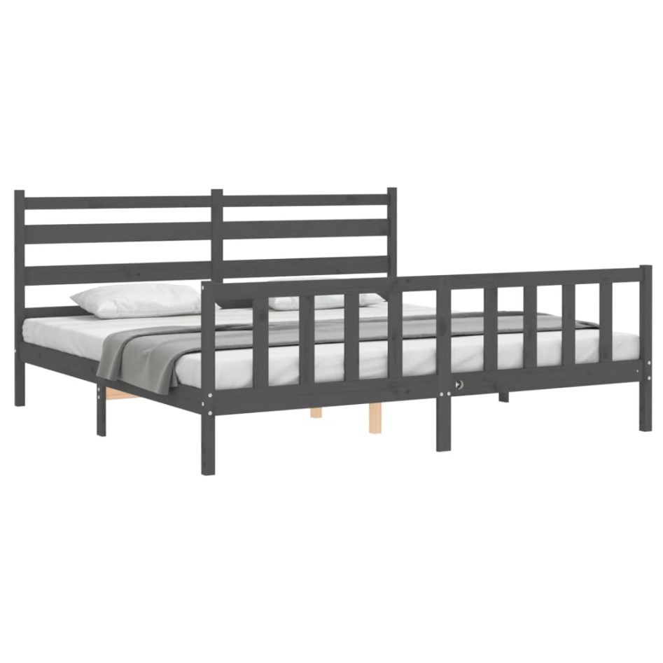 Estructura de cama con cabecero madera maciza gris 200x200