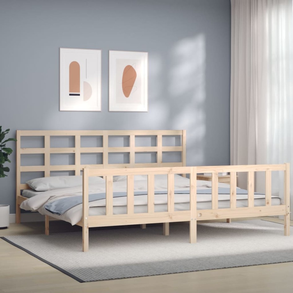 Estructura de cama con cabecero madera maciza 200x200