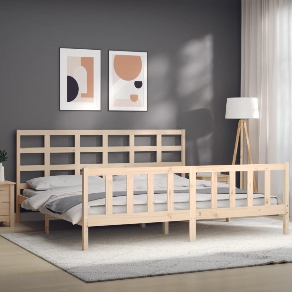 Estructura de cama con cabecero madera maciza 200x200