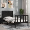 Estructura de cama con cabecero madera maciza negro 90x200 cm