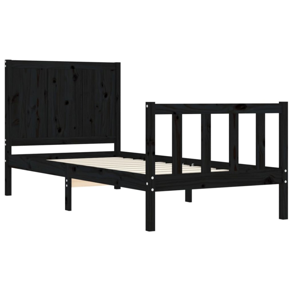 Estructura de cama con cabecero madera maciza negro 90x200