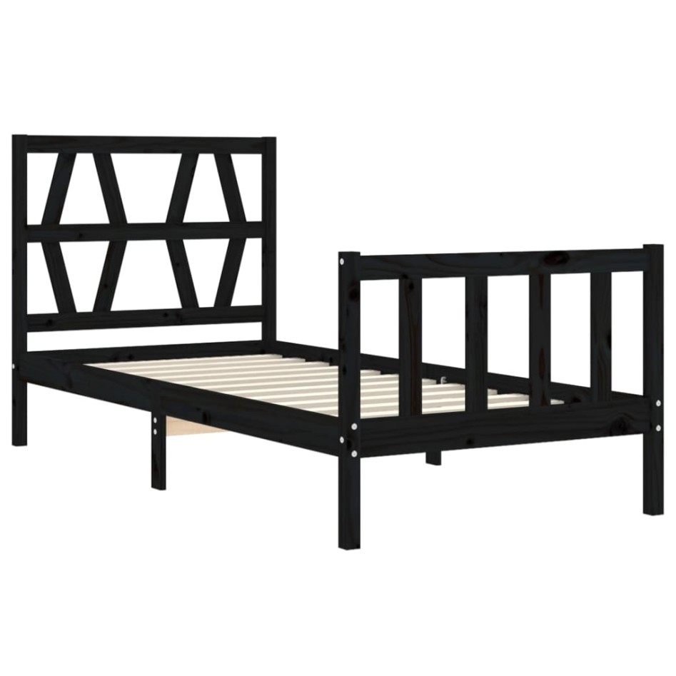 Estructura de cama con cabecero madera maciza negro 100x200