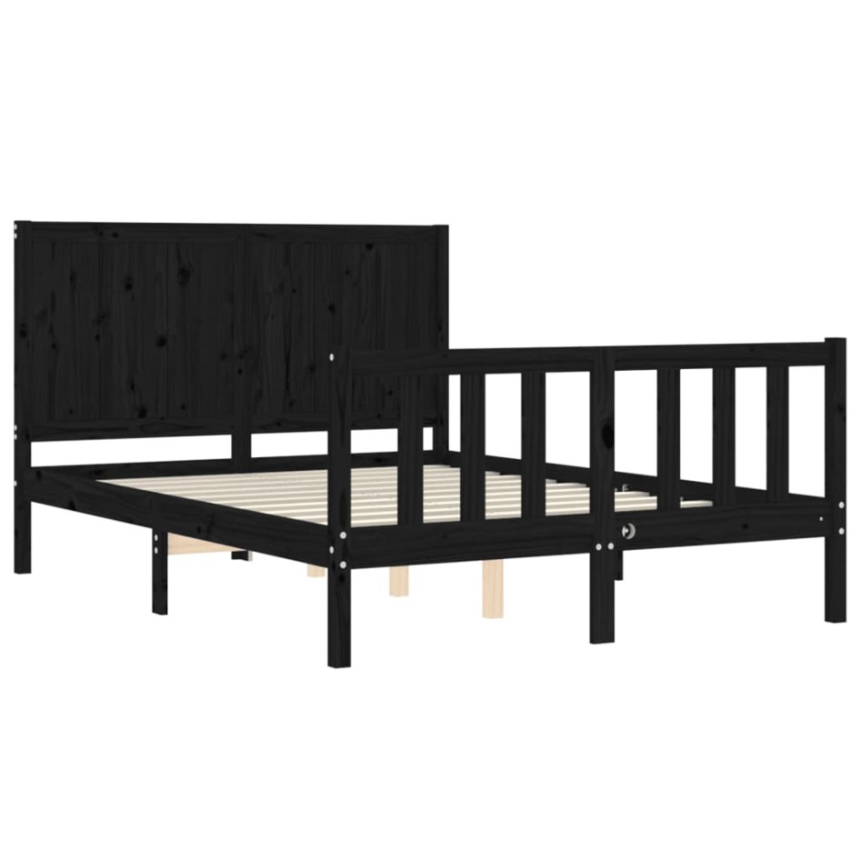 Estructura de cama con cabecero madera maciza negro 140x200