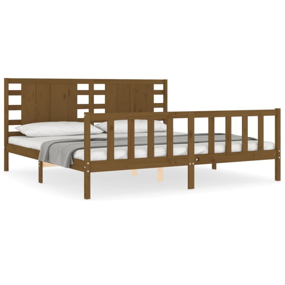 Estructura cama y cabecero madera maciza marrón miel 200x200