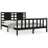 Estructura de cama con cabecero madera maciza negro 160x200