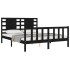 Estructura de cama con cabecero madera maciza negro 160x200