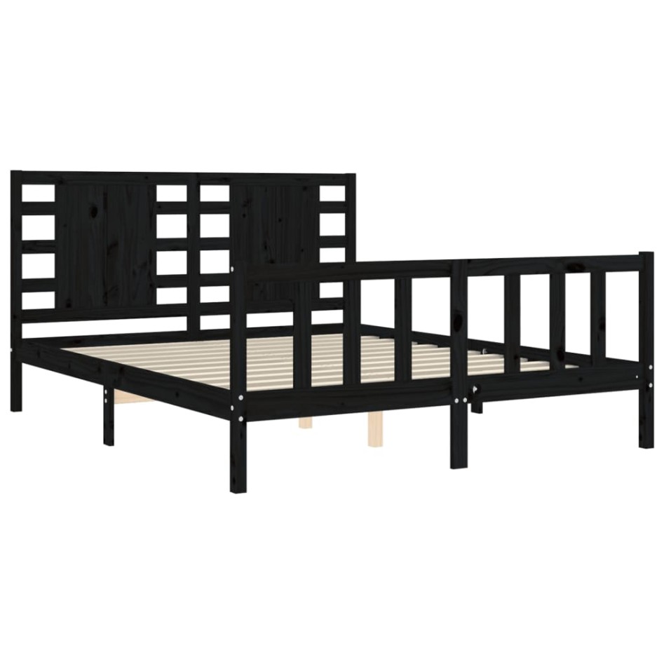 Estructura de cama con cabecero madera maciza negro 160x200