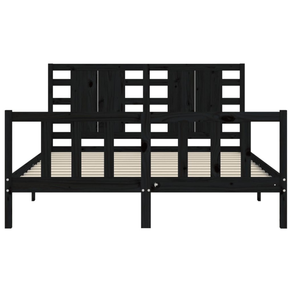 Estructura de cama con cabecero madera maciza negro 160x200