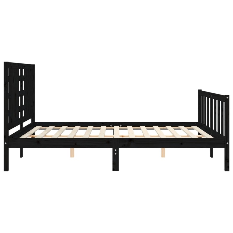 Estructura de cama con cabecero madera maciza negro 160x200