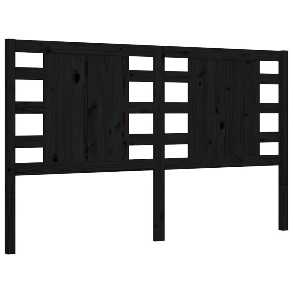 Estructura de cama con cabecero madera maciza negro 160x200