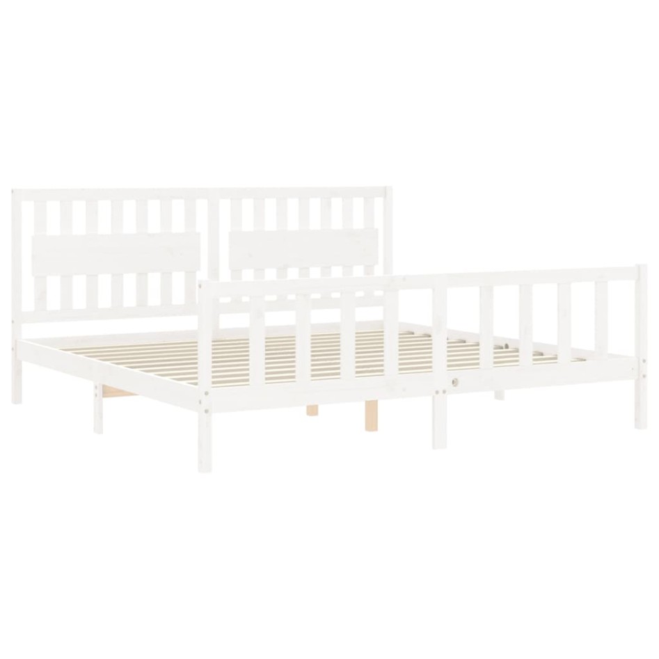 Estructura de cama con cabecero madera maciza blanco 200x200