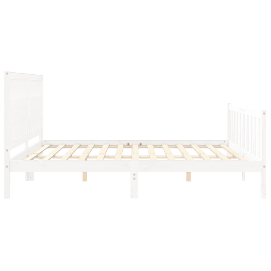 Estructura de cama con cabecero madera maciza blanco 200x200