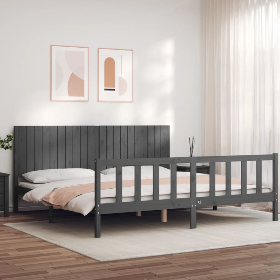 Estructura de cama con cabecero madera maciza gris 200x200