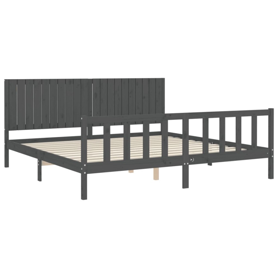 Estructura de cama con cabecero madera maciza gris 200x200