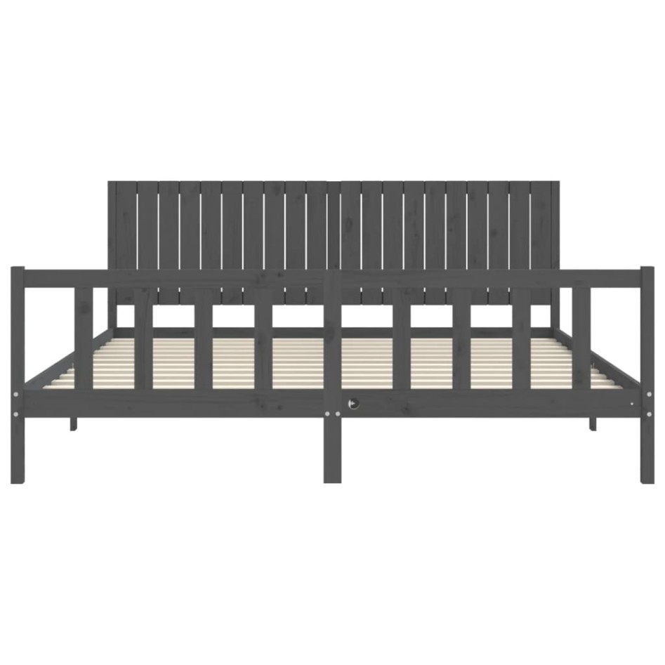 Estructura de cama con cabecero madera maciza gris 200x200