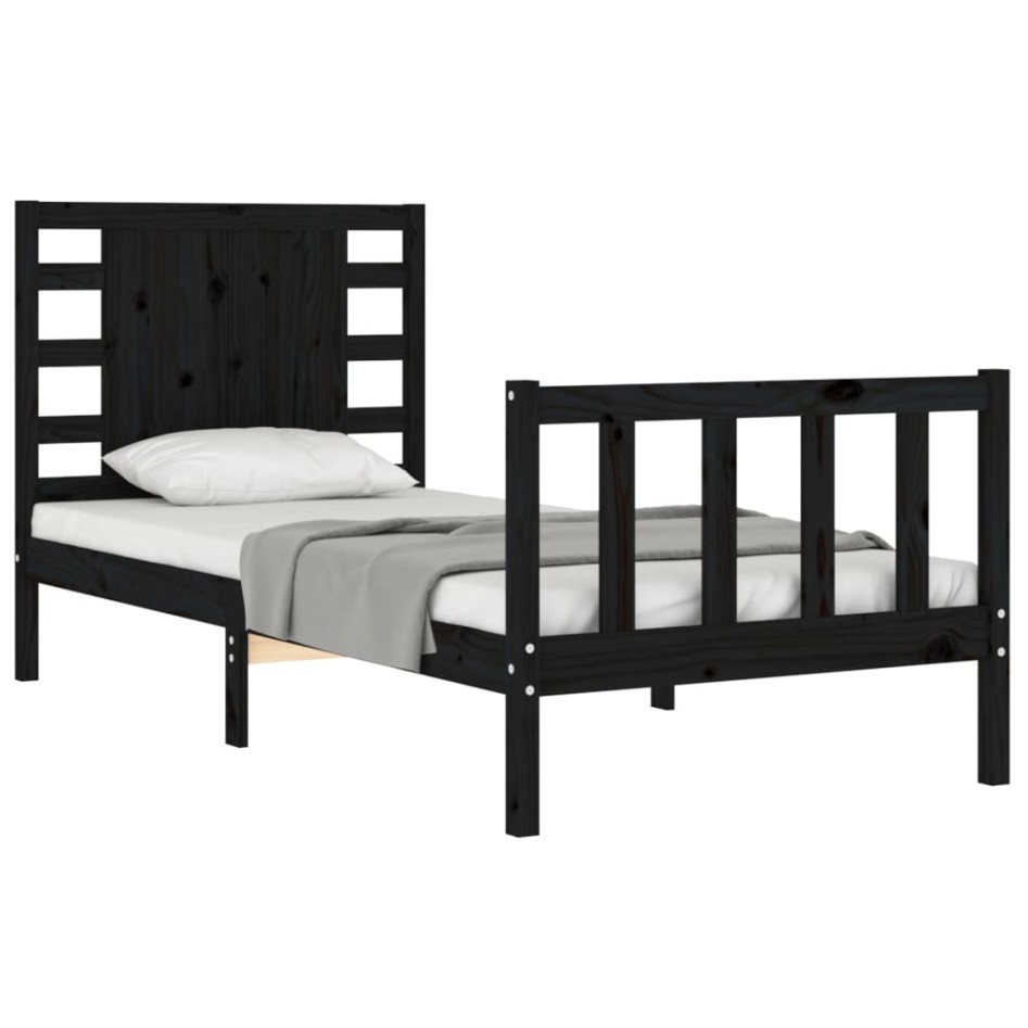 Estructura de cama con cabecero madera maciza negro 90x200