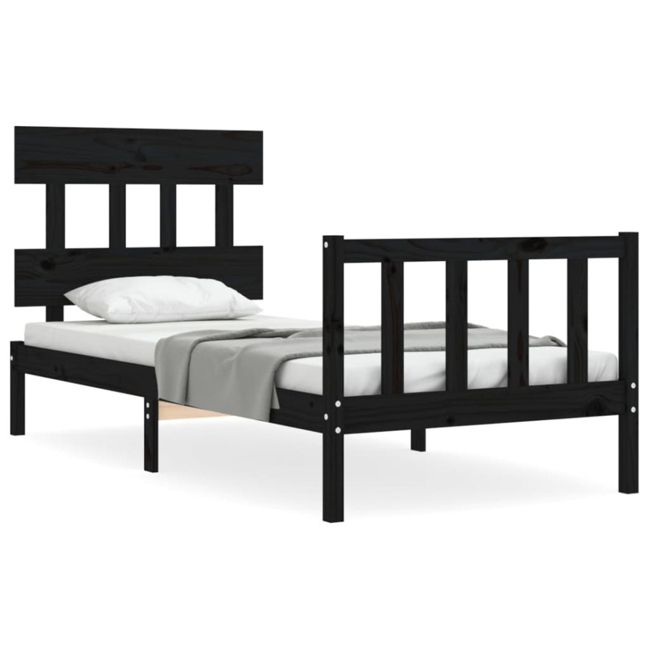 Estructura de cama con cabecero madera maciza negro 100x200