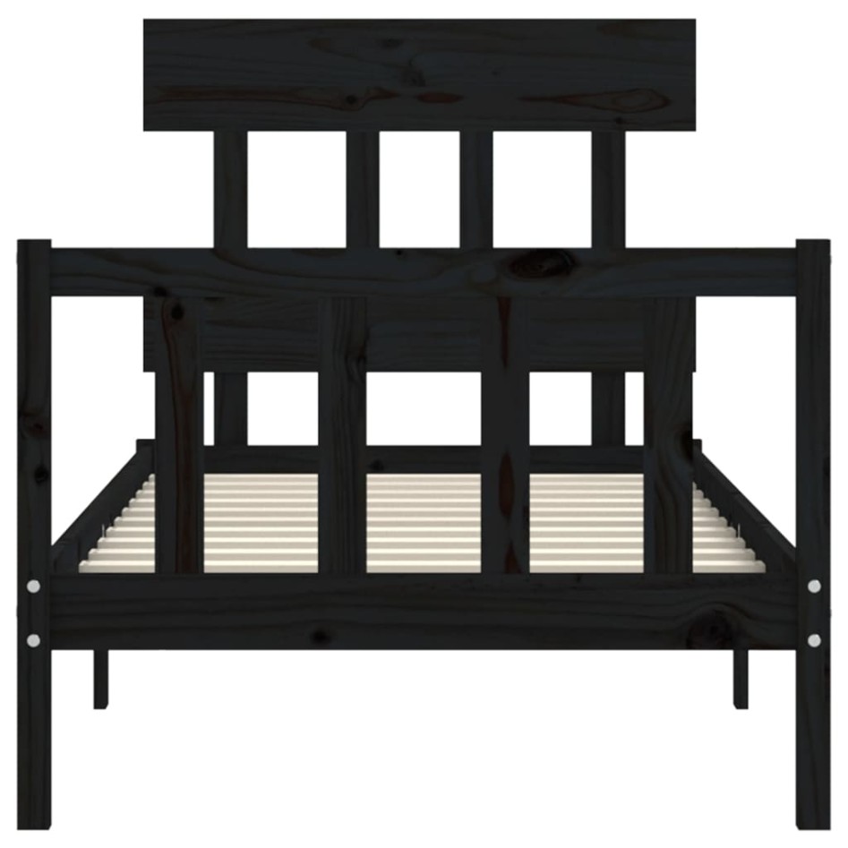 Estructura de cama con cabecero madera maciza negro 100x200