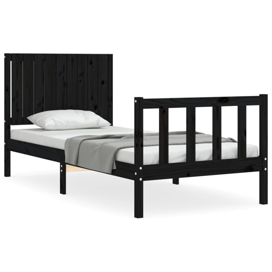Estructura de cama con cabecero madera maciza negro 90x200