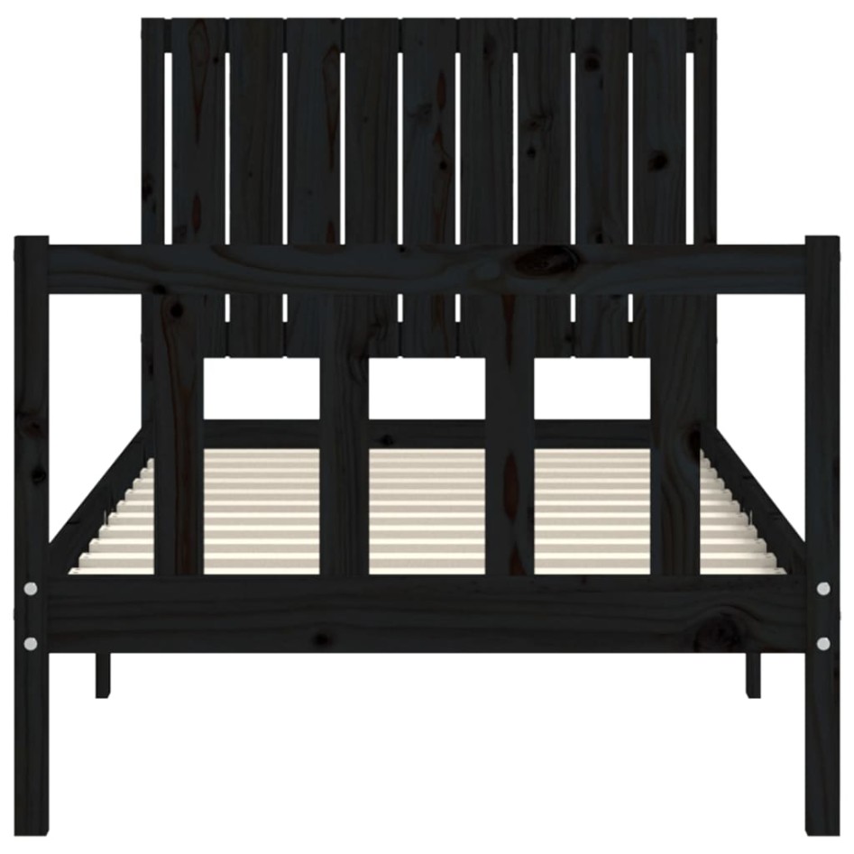 Estructura de cama con cabecero madera maciza negro 90x200
