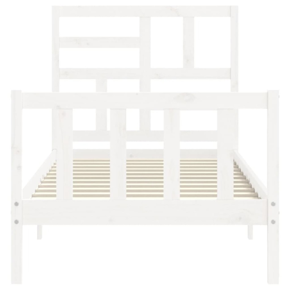 Estructura de cama con cabecero madera maciza blanco 90x200