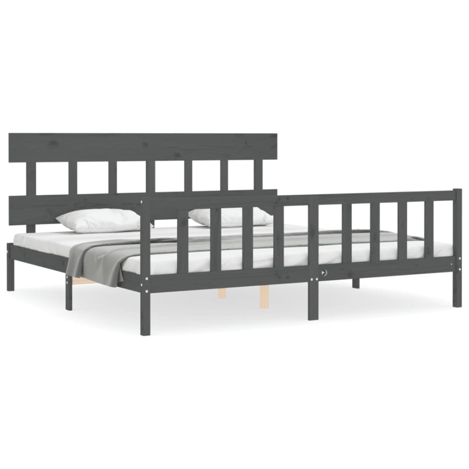 Estructura de cama con cabecero madera maciza gris