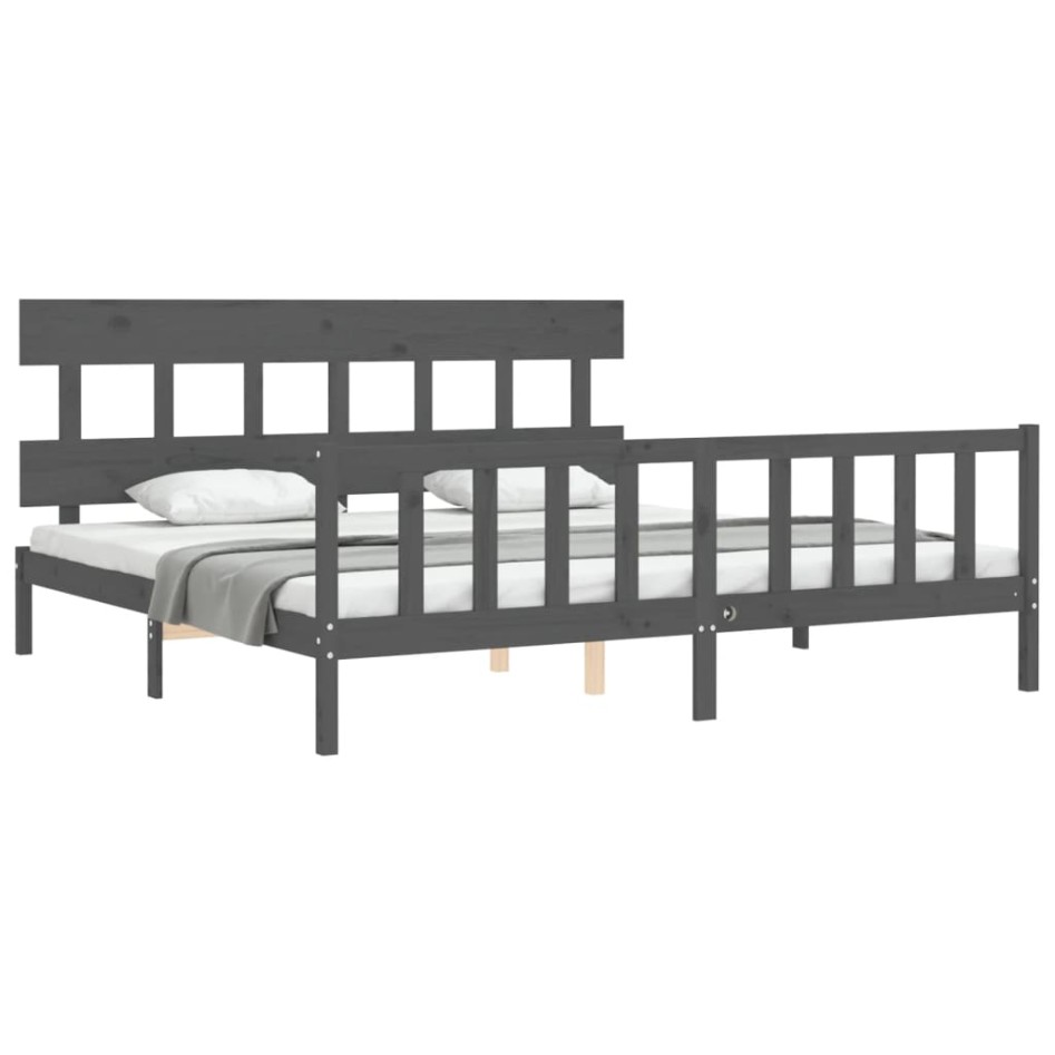 Estructura de cama con cabecero madera maciza gris