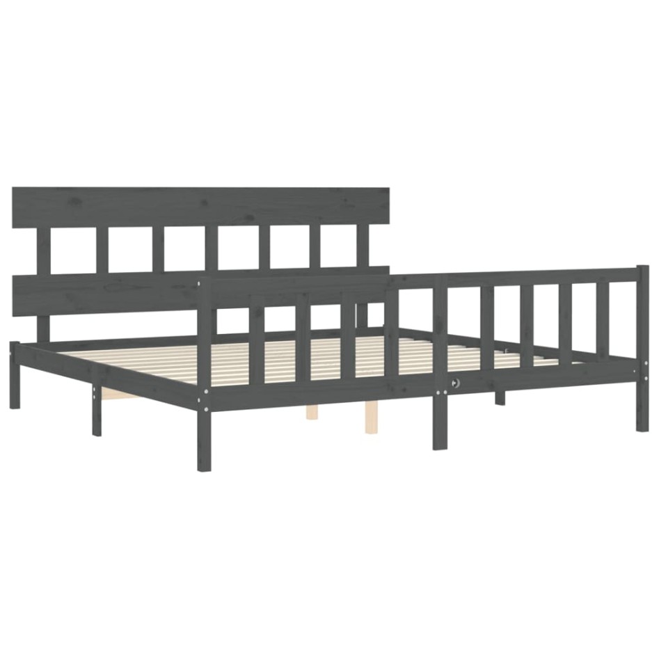 Estructura de cama con cabecero madera maciza gris