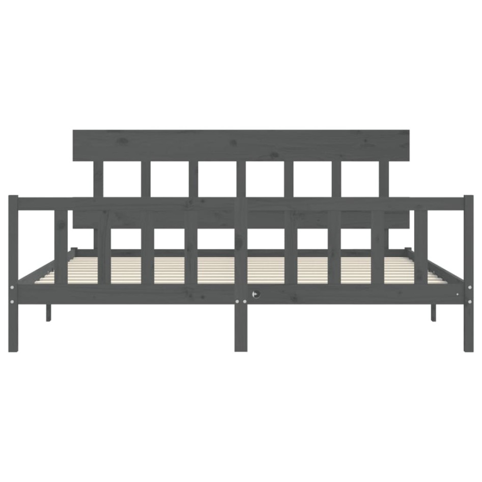 Estructura de cama con cabecero madera maciza gris
