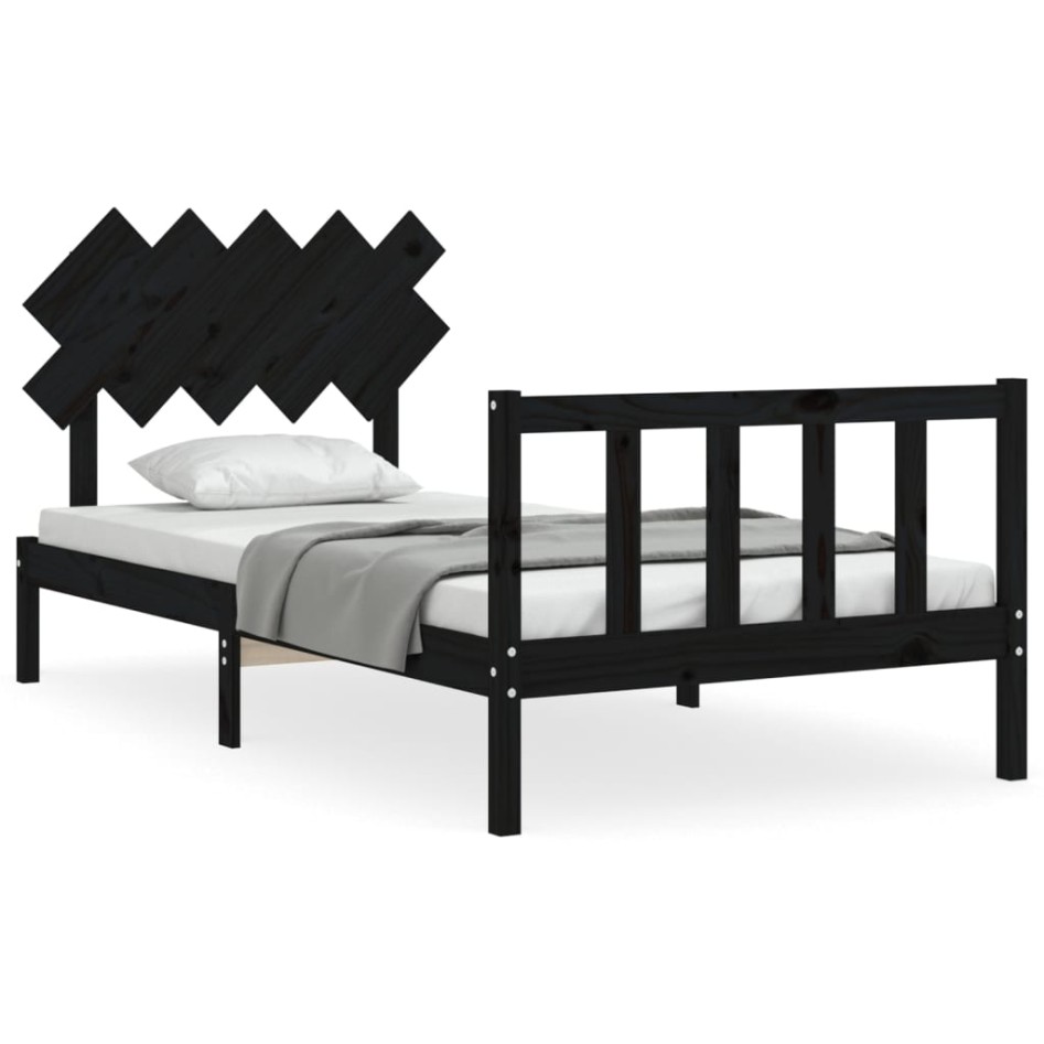 Estructura de cama con cabecero madera maciza negro 100x200