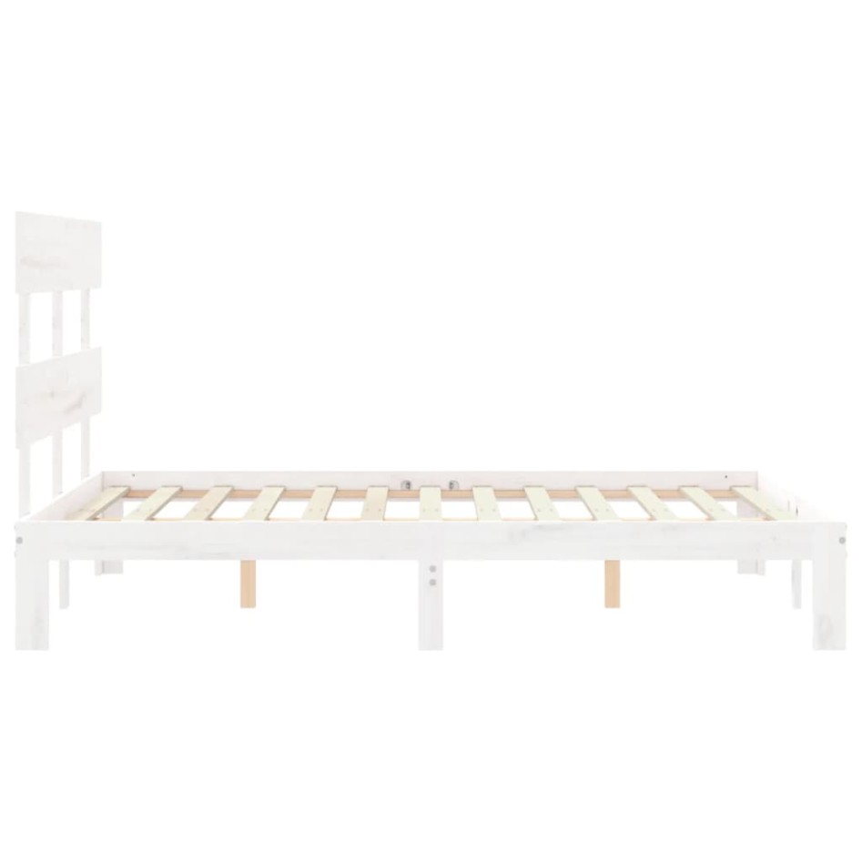 Estructura de cama con cabecero madera maciza blanco 140x190
