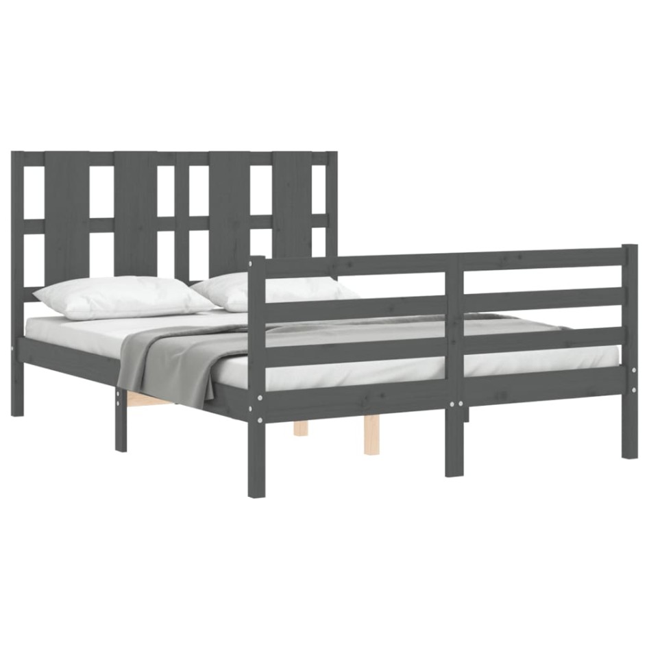Estructura de cama con cabecero madera maciza gris 140x190