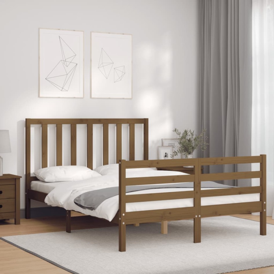 Estructura de cama matrimonio con cabecero madera marrón