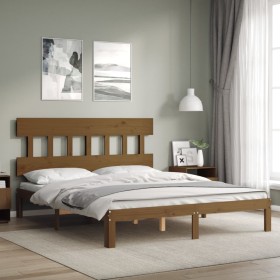 Estructura de cama con cabecero madera marrón miel 160x200