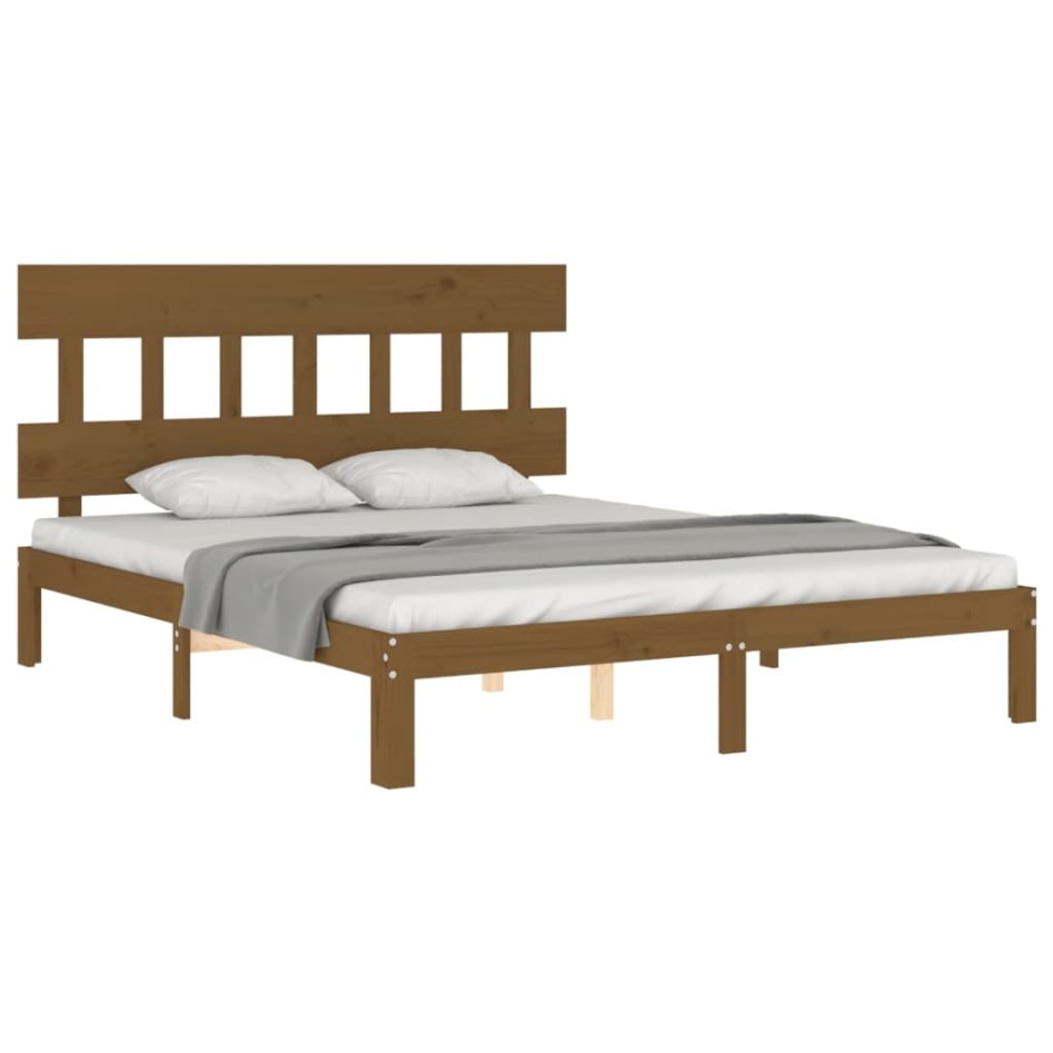Estructura de cama con cabecero madera marrón miel 160x200