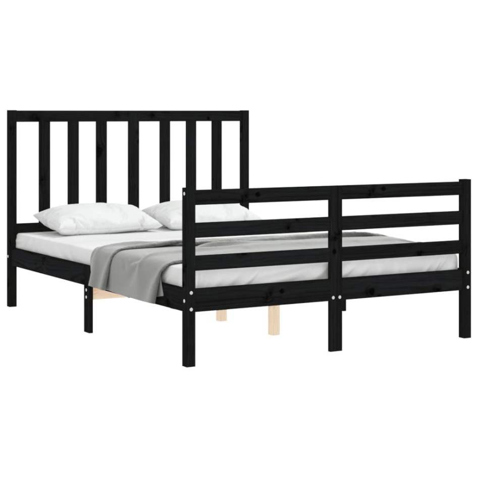 Estructura de cama con cabecero madera maciza negro 120x200