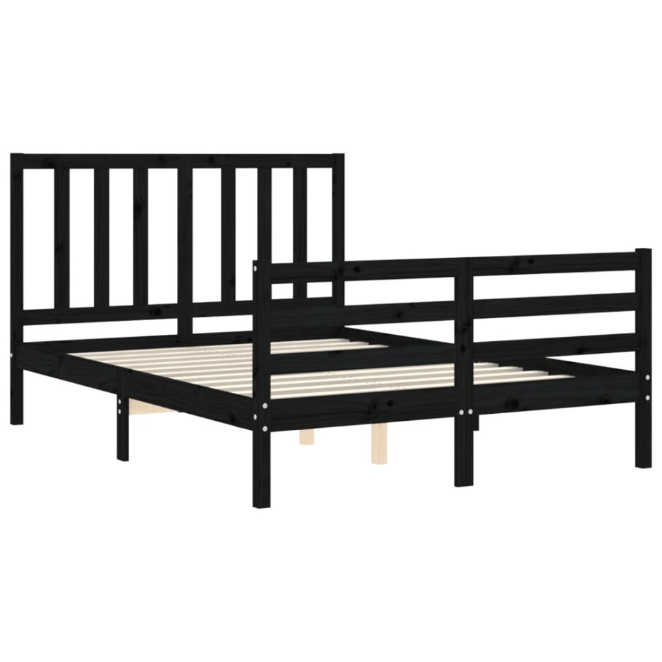 Estructura de cama con cabecero madera maciza negro 120x200