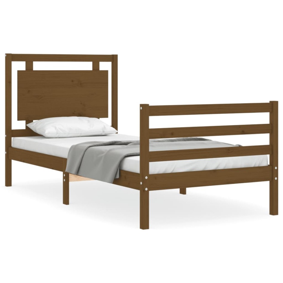 Estructura cama con cabecero madera maciza marrón miel
